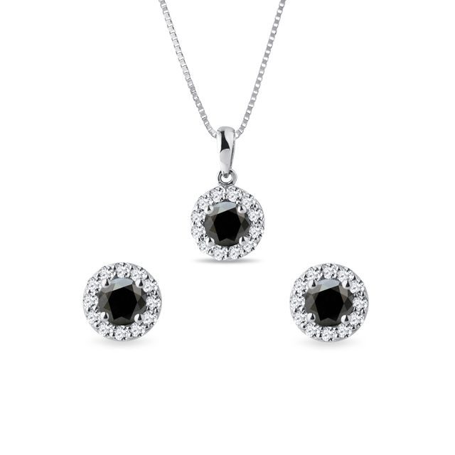 BLACK DIAMOND JEWELRY SET IN WHITE GOLD - DIAMOND SETS - FINE JEWELRY