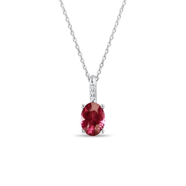 COLLIER EN OR BLANC, DIAMANTS ET RUBELLITE - COLLIERS AVEC TOURMALINE - COLLIERS