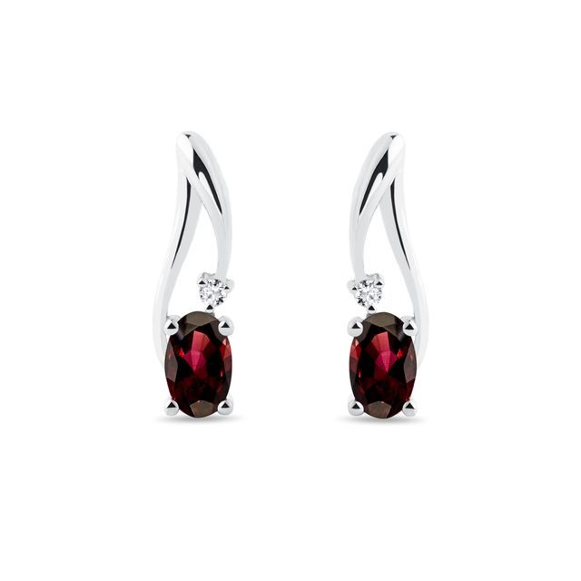 GARNET AND DIAMOND EARRINGS IN WHITE GOLD - GARNET EARRINGS - EARRINGS