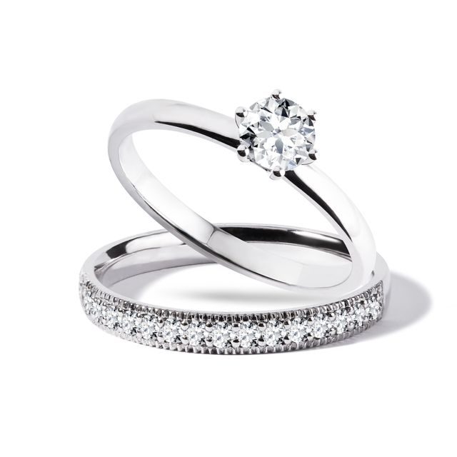 WHITE GOLD SET OF ENGAGEMENT AND WEDDING RING - ENGAGEMENT AND BRIDAL RING SETS - ENGAGEMENT RINGS