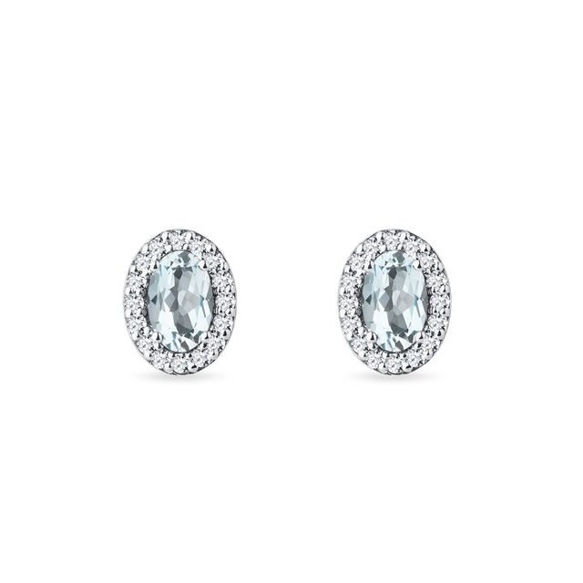 Aquamarine and diamond halo earrings in white gold