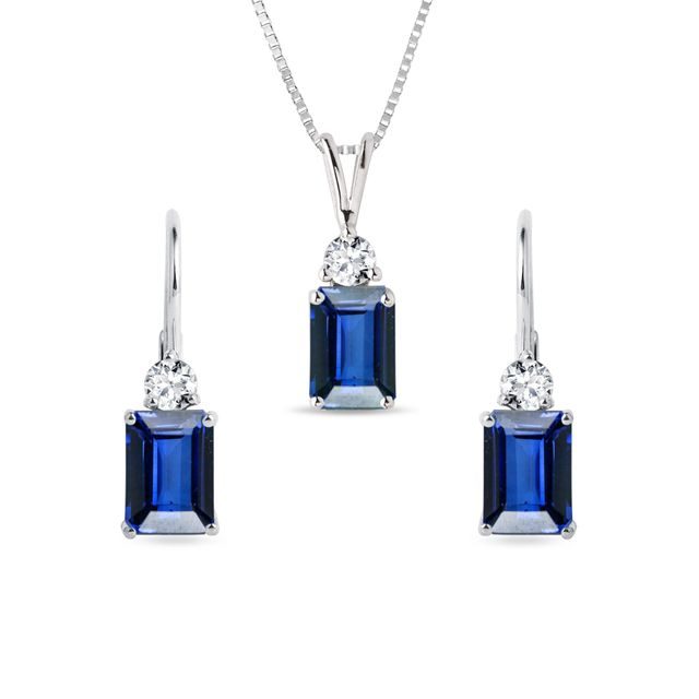 SAPPHIRE EARRING AND NECKLACE SET IN WHITE GOLD - JEWELLERY SETS - FINE JEWELLERY