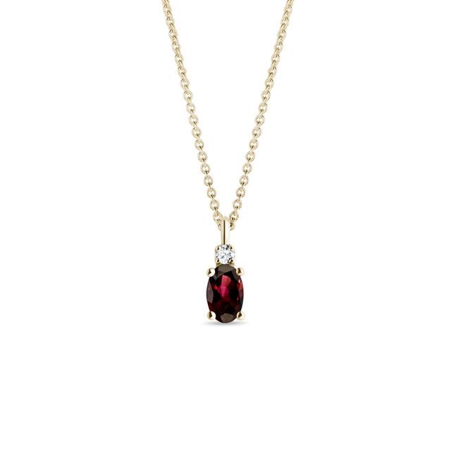COLLIER EN OR ORNÉ D'UN GRENAT OVALE ET D'UN DIAMANT - COLLIERS AVEC GRENAT - COLLIERS