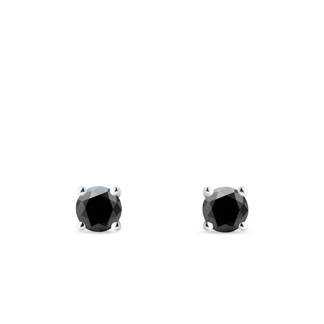BOUCLES D'OREILLES EN OR BLANC AVEC DIAMANTS NOIRS - PUCES D'OREILLES EN DIAMANT - BOUCLES D'OREILLES