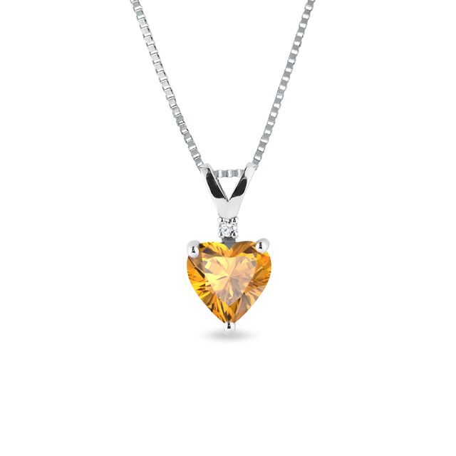 Citrine and diamond necklace in white gold