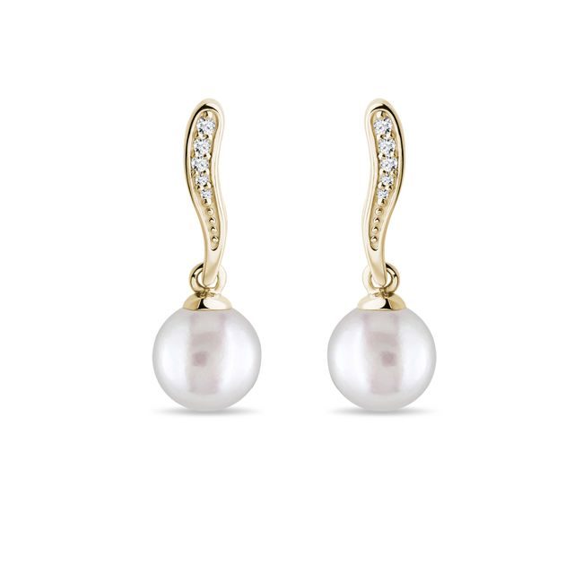 DIAMOND AND PEARL EARRINGS IN GOLD - PEARL EARRINGS - PEARL JEWELRY