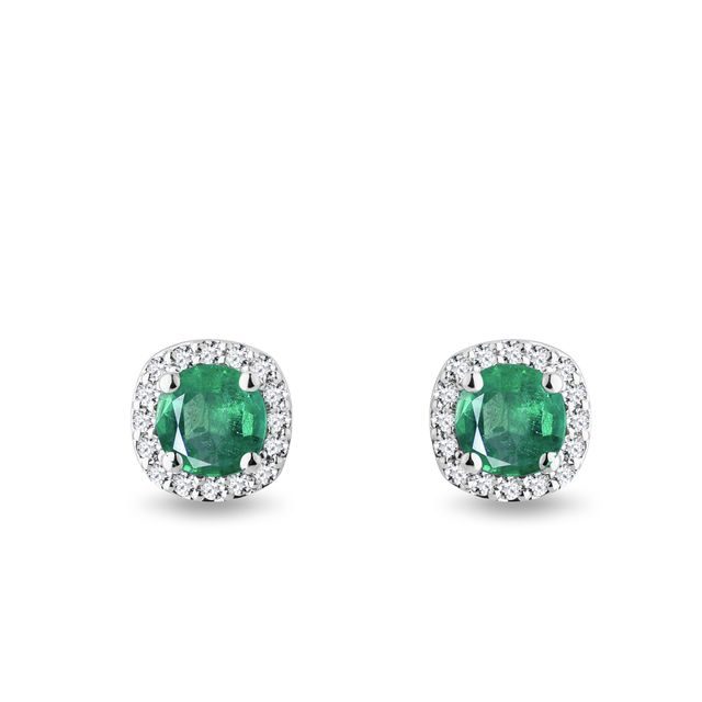 EMERALD AND DIAMOND EARRINGS IN WHITE GOLD - EMERALD EARRINGS - EARRINGS
