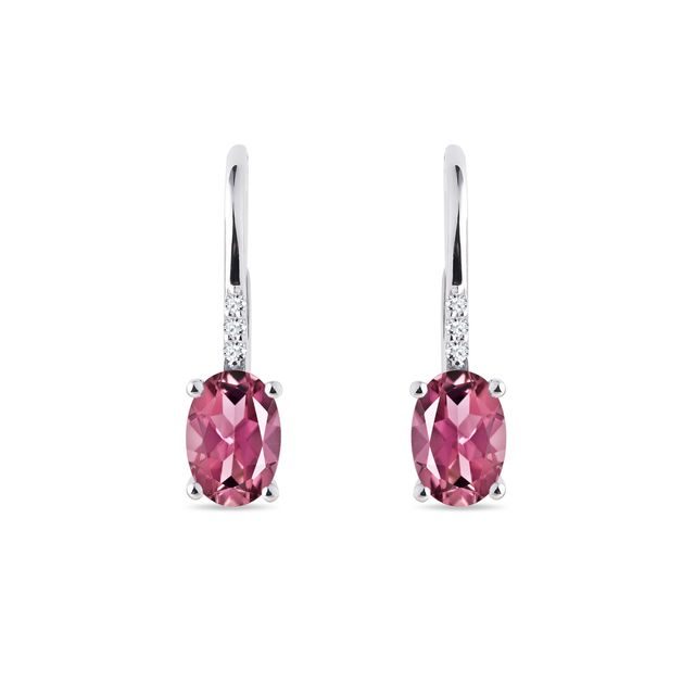 BOUCLES D'OREILLES EN OR BLANC AVEC DIAMANTS ET TOURMALINE - BOUCLES D'OREILLES EN TOURMALINE - BOUCLES D'OREILLES