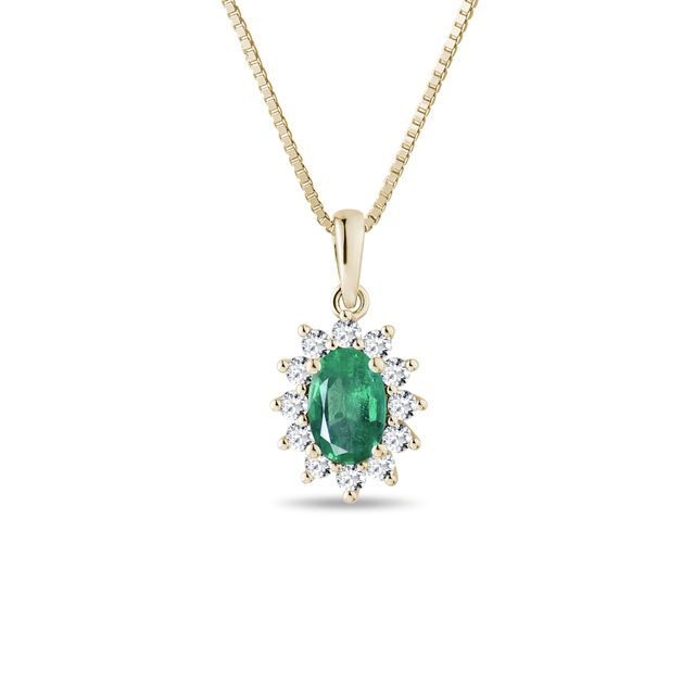 SMARAGDHALSKETTE MIT DIAMANT AUS 14-KARÄTIGEM GELBGOLD - KETTEN MIT SMARAGD - KETTEN