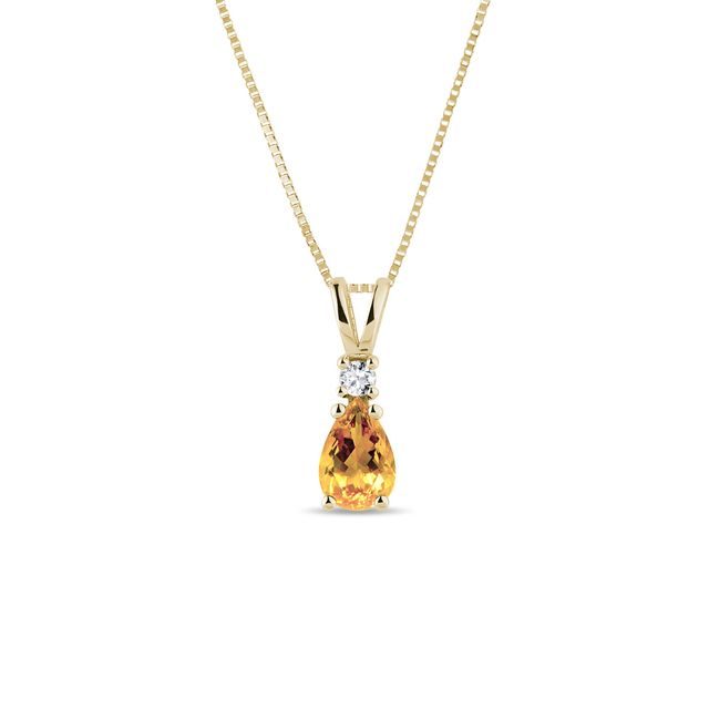Citrine and diamond pendant in yellow gold