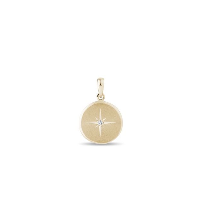 ENGRAVED GOLD AND DIAMOND MEDALLION PENDANT - PENDANTS - NECKLACES