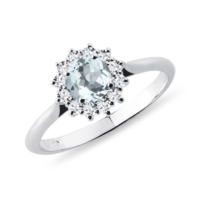 WEISSGOLDRING MIT AQUAMARIN UND DIAMANTEN - RINGE AQUAMARIN - RINGE