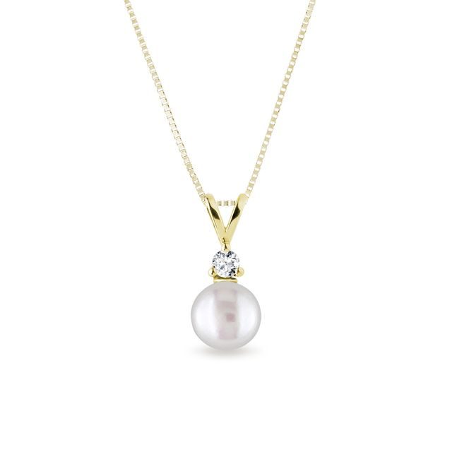 FRESHWATER PEARL AND DIAMOND PENDANT IN YELLOW GOLD - PEARL PENDANTS - PEARL JEWELLERY