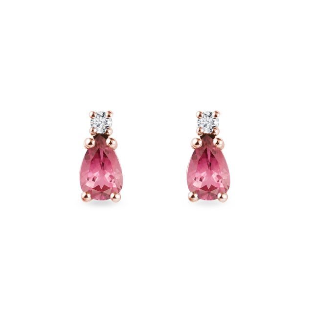 BOUCLES D'OREILLES EN OR ROSE ORNÉES DE TOURMALINES ET DE DIAMANTS - BOUCLES D'OREILLES EN TOURMALINE - BOUCLES D'OREILLES