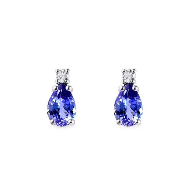 BOUCLE D'OREILLES OR BLANC AVEC TANZANITES ET DIAMANTS - BOUCLES D’OREILLES EN TANZANITE - BOUCLES D'OREILLES