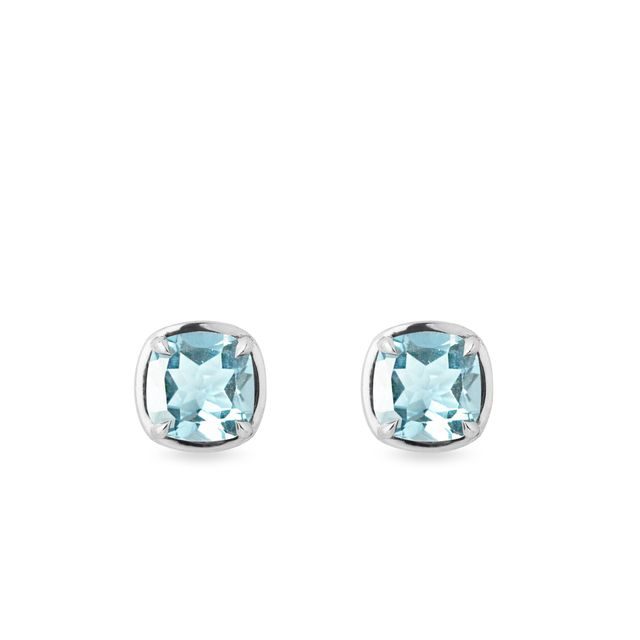 CUSHION CUT SKY BLUE TOPAZ STUD EARRINGS IN WHITE GOLD - TOPAZ EARRINGS - EARRINGS