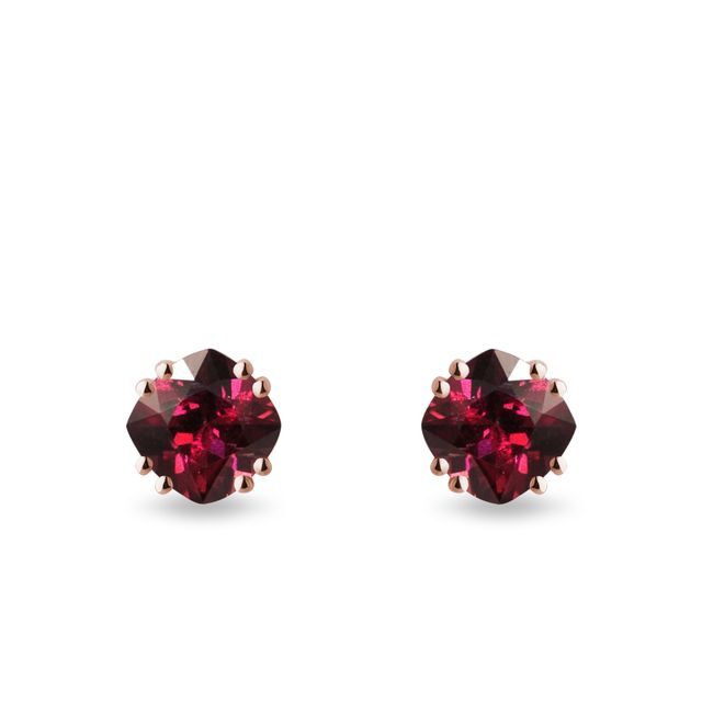 BOUCLES D'OREILLES EN OR ROSE ET RHODOLITES - BOUCLES D'OREILLES AVEC GEMMES - BOUCLES D'OREILLES