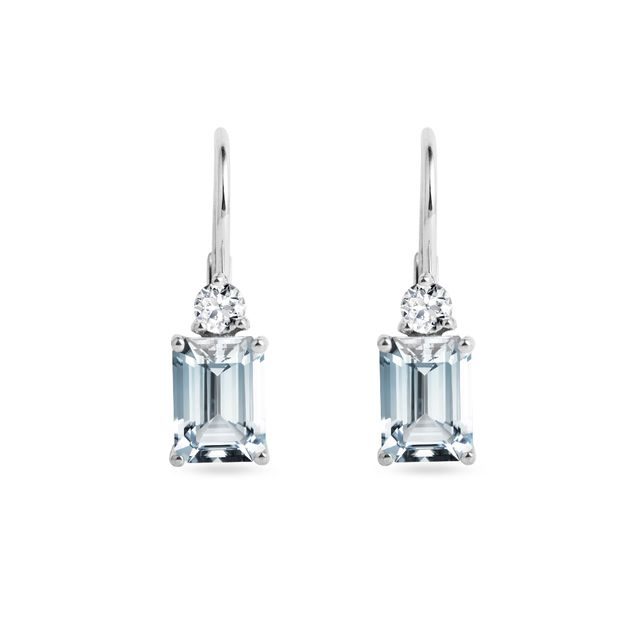 GOLD EARRINGS WITH AQUAMARINES AND DIAMONDS - AQUAMARINE EARRINGS - EARRINGS
