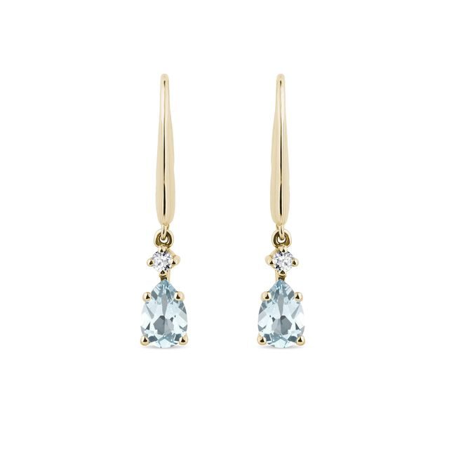 AQUAMARINE DROP EARRINGS IN YELLOW GOLD - AQUAMARINE EARRINGS - EARRINGS