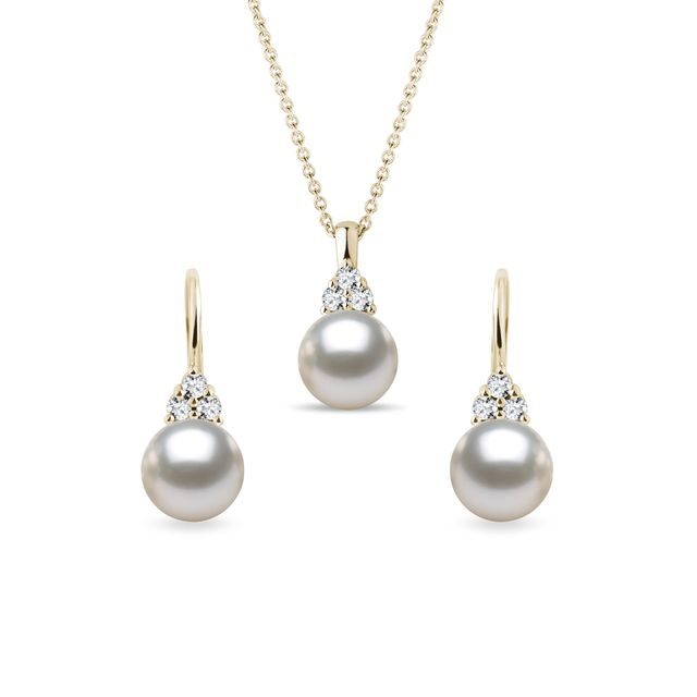 AKOYA PEARL AND DIAMOND GOLD JEWELRY SET - PEARL SETS - PEARL JEWELRY