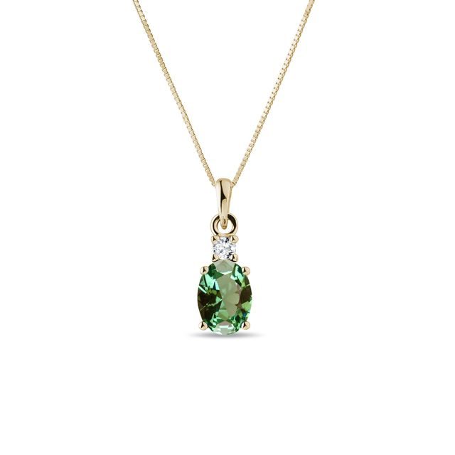 Green tourmaline and diamond necklace in yellow gold