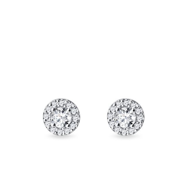 BOUCLES D'OREILLES HALO EN OR BLANC AVEC DIAMANTS - PUCES D'OREILLES EN DIAMANT - BOUCLES D'OREILLES
