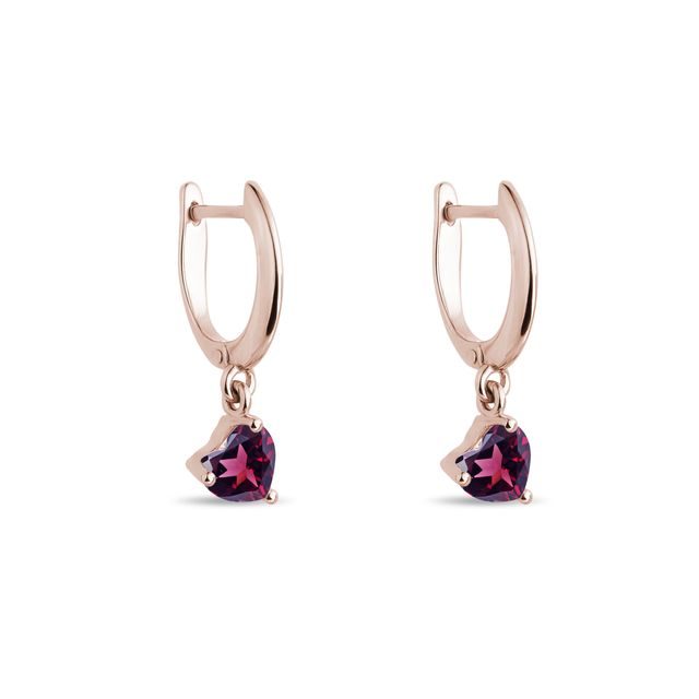 HEART EARRINGS WITH RHODOLITES IN ROSE GOLD - GEMSTONE EARRINGS - EARRINGS