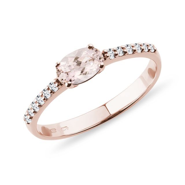 Prsten s morganitem a diamanty v růžovém zlatě