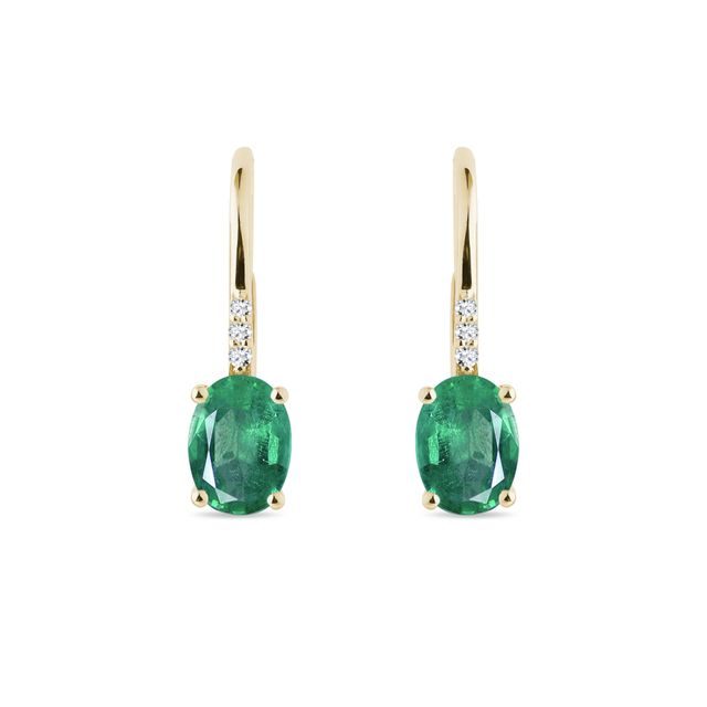 EMERALD AND DIAMOND GOLD DROP EARRINGS - EMERALD EARRINGS - EARRINGS
