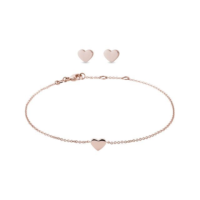 SET AUS OHRRINGEN UND ARMBAND MIT HERZFORM IN 14KT ROSÉGOLD - SCHMUCK-SETS - SCHMUCK