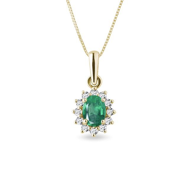 Smaragdový náhrdelník s diamanty ve žlutém 14k zlatě
