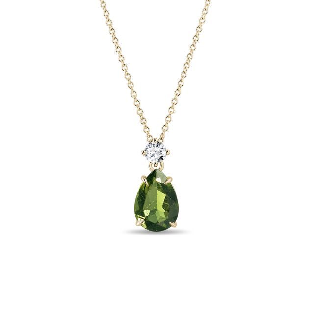 DIAMOND AND MOLDAVITE NECKLACE IN YELLOW GOLD - MOLDAVITE NECKLACES - NECKLACES