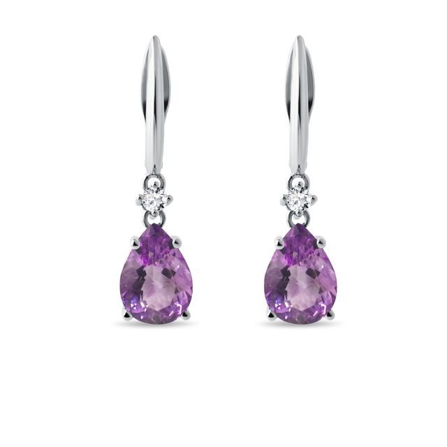 WHITE GOLD EARRINGS WITH AMETHYSTS AND DIAMONDS - AMETHYST EARRINGS - EARRINGS