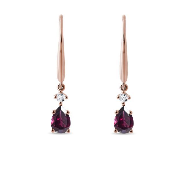 BOUCLES D'OREILLES PENDANTES EN OR ROSE ET RHODOLITES - BOUCLES D'OREILLES AVEC GEMMES - BOUCLES D'OREILLES