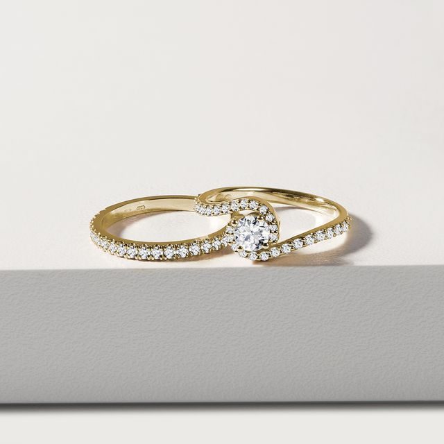 Diamantový prsten vlna ze žlutého zlata | KLENOTA