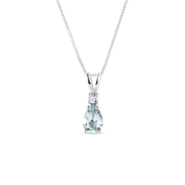 AQUAMARINE AND DIAMOND PENDANT NECKLACE IN WHITE GOLD - AQUAMARINE NECKLACES - NECKLACES