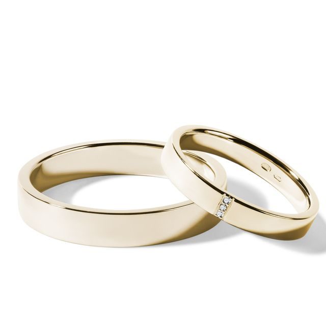 CLASSIC YELLOW GOLD WEDDING RING SET WITH 3 DIAMONDS - YELLOW GOLD WEDDING SETS - WEDDING RINGS