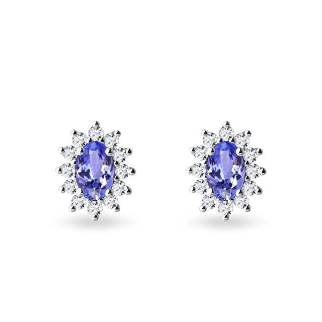 BOUCLES D'OREILLES D'OR BLANC AVEC DIAMANTS ET TANZANITES - BOUCLES D’OREILLES EN TANZANITE - BOUCLES D'OREILLES