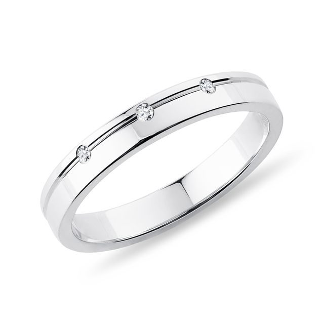 ALLIANCE FÉMININE EN OR BLANC AVEC TROIS DIAMANTS - ALLIANCES DE MARIAGE FEMMES - ALLIANCES DE MARIAGE