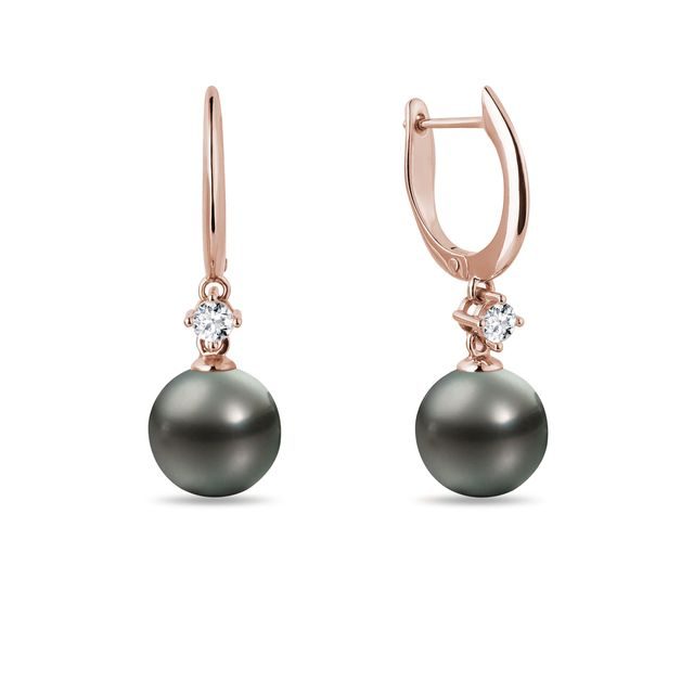 TAHITIAN PEARL AND DIAMOND EARRINGS IN ROSE GOLD - PEARL EARRINGS - PEARL JEWELRY