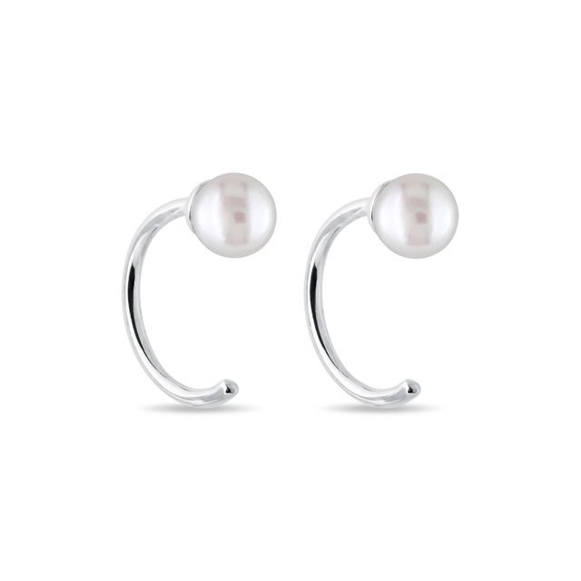 BOUCLES D'OREILLES MINIMALISTES EN OR BLANC AVEC PERLES - BOUCLES D'OREILLES EN PERLES - PERLES