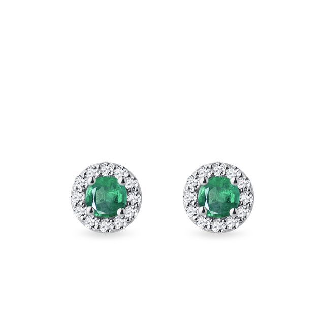 EMERALD AND DIAMOND HALO EARRINGS IN WHITE GOLD - EMERALD EARRINGS - EARRINGS