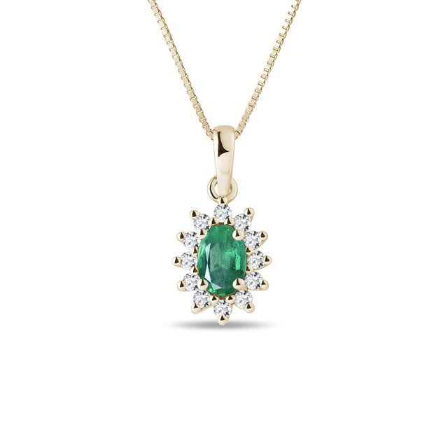 Smaragdový náhrdelník zo žltého zlata s diamantmi