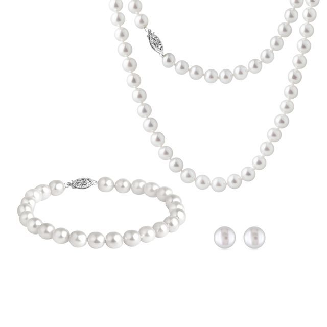 LUXURY PEARL JEWELRY SET IN WHITE GOLD - PEARL SETS - PEARL JEWELRY