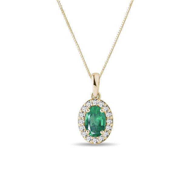 EMERALD AND DIAMOND PENDANT IN YELLOW GOLD - EMERALD NECKLACES - NECKLACES