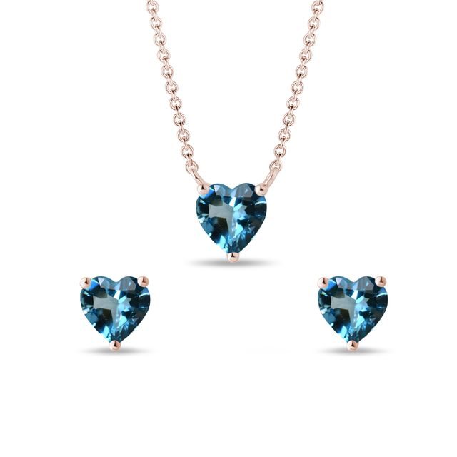 SET AUS OHRRINGEN UND HALSKETTE MIT LONDONER TOPAS IN HERZFORM - SCHMUCK SETS EDELSTEINE - SCHMUCK
