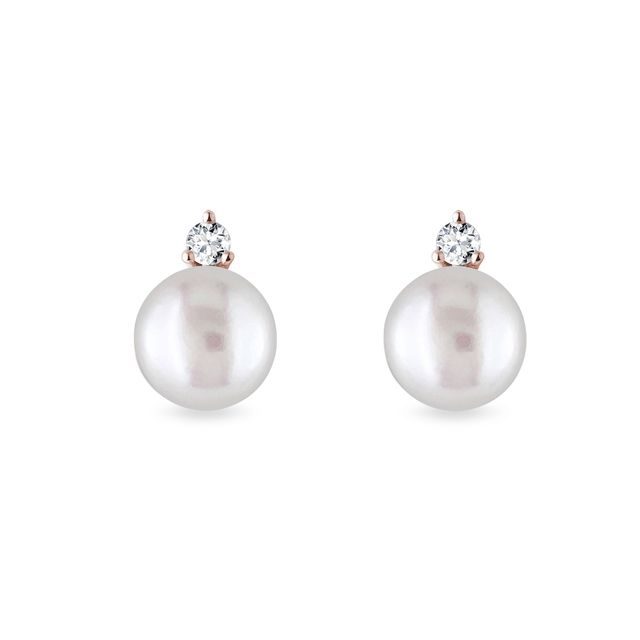 Pearl and diamond stud earrings in rose gold