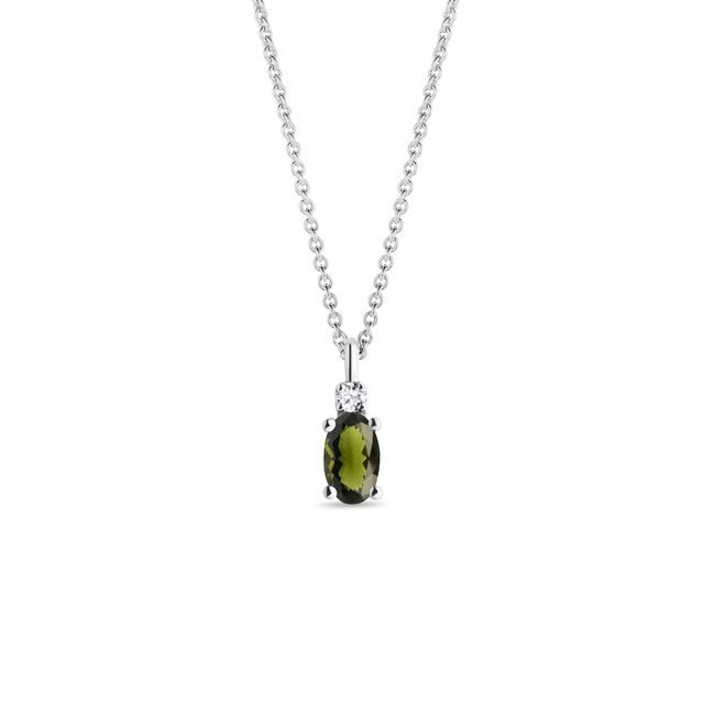 HALSKETTE MIT OVALEM MOLDAVIT UND DIAMANT IN WEISSGOLD - KETTEN MIT MOLDAVIT - KETTEN