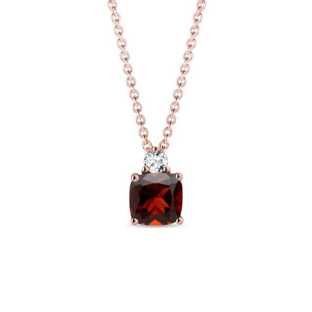 GARNET AND DIAMOND PENDANT IN ROSE GOLD - GARNET NECKLACES - NECKLACES