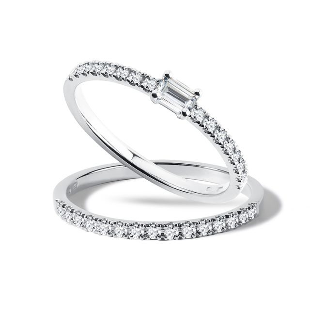 ROMANTICKÝ SET PRSTENŮ S DIAMANTY VE 14K BÍLÉM ZLATĚ - SADY SNUBNÍCH A ZÁSNUBNÍCH PRSTENŮ - ZÁSNUBNÍ PRSTENY